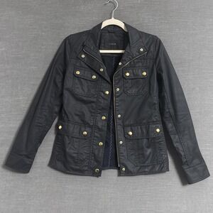J Crew Downtown Field Jacket Womens XXS Brown Waxed Cotton Military Utility Gold